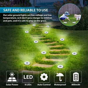 8-10 LED Solar Stainless Steel Buried Lamp, Waterproof Solar Garden Lamp, Outdoor Bright Ground Lamp for Patio Pathway Lawn