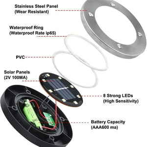 8-10 LED Solar Stainless Steel Buried Lamp, Waterproof Solar Garden Lamp, Outdoor Bright Ground Lamp for Patio Pathway Lawn