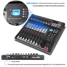 Professional Audio Sound Mixer Depusheng DT8 8/12 Channel Bluetooth USB 48V Phantom Mixing Console for PC DJ Amplifier Karaoke
