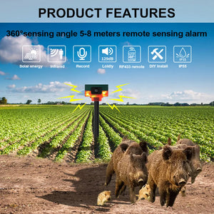 Solar Outdoor Animal Repeller Wireless Remote Control 1200mAh Beast Repeller 13 Sounds Recordable IP55 for Wild Boar Rabbit Deer