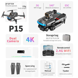 KBDFA P15 Professional Drone 8K HD Dual Camera Aerial Photography Brushless RC Obstacle Avoidance Wifi FPV 5G Aircraft Toy 5000M