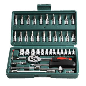 46pcs Wrench Socket Set Hardware Spanner Screwdriver Ratchet Wrench Kit Car Repairing Tool Combination Hand Tool with Carry Case