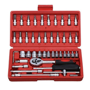 46pcs Wrench Socket Set Hardware Spanner Screwdriver Ratchet Wrench Kit Car Repairing Tool Combination Hand Tool with Carry Case