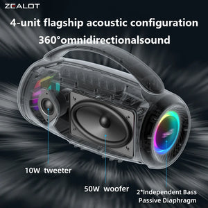Zealot P12 60W Wireless Speakers, Outdoor Portable Subwoofer Speaker ,Dual Pairing,8000mAh Battery, For Home, Car, Outdoor.