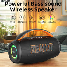 Zealot P12 60W Wireless Speakers, Outdoor Portable Subwoofer Speaker ,Dual Pairing,8000mAh Battery, For Home, Car, Outdoor.