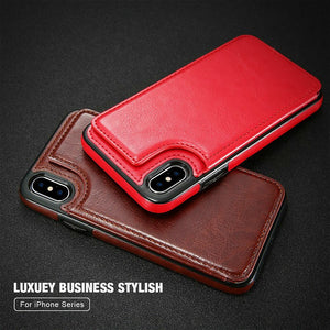 Card Slot Holder Cover Case For iPhone 8 7 6 6S Plus X 10 XS SE 5S 5 For Samsung Note8 S8 Plus S7 Edge Luxury Retro Leather Bag