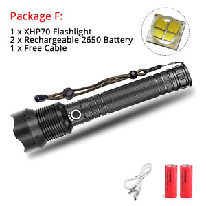 50000LMs Powerful LED Flashlight XHP70 XHP50 Rechargeable USB Zoom Torch XHP70.2 18650 26650 Self Defense Hunting Lamp