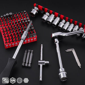 126 pcs auto repair tool set multi-functional bit set socket ratchet wrench combination car repair tools household workshop