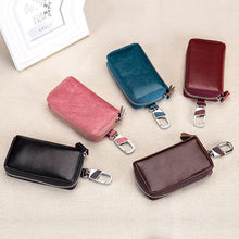 WESTCREEK Brand Oil Wax Leather Car Key Smart Wallet Zipper Key Ring Organizer Simple 12 Key Hooks Holder