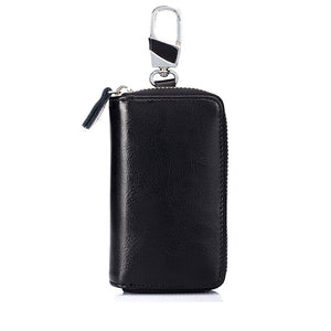 WESTCREEK Brand Oil Wax Leather Car Key Smart Wallet Zipper Key Ring Organizer Simple 12 Key Hooks Holder