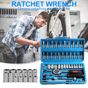 Car Repair Tool 46pcs 1/4-Inch Socket Set Car Repair Tool Ratchet Torque Wrench Combo Tools Kit Auto Repairing Tool Set