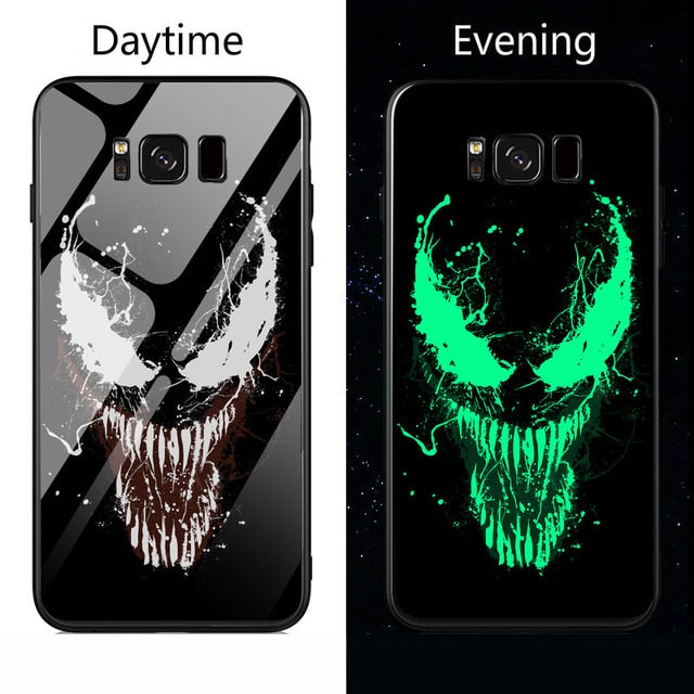 Marvel Venom Batman Luminous Glass Case For Samsung Galaxy S7 S8 S9 S10 e A7 A8 Plus Note 8 9 Black Panther Iron Man Phone Cover