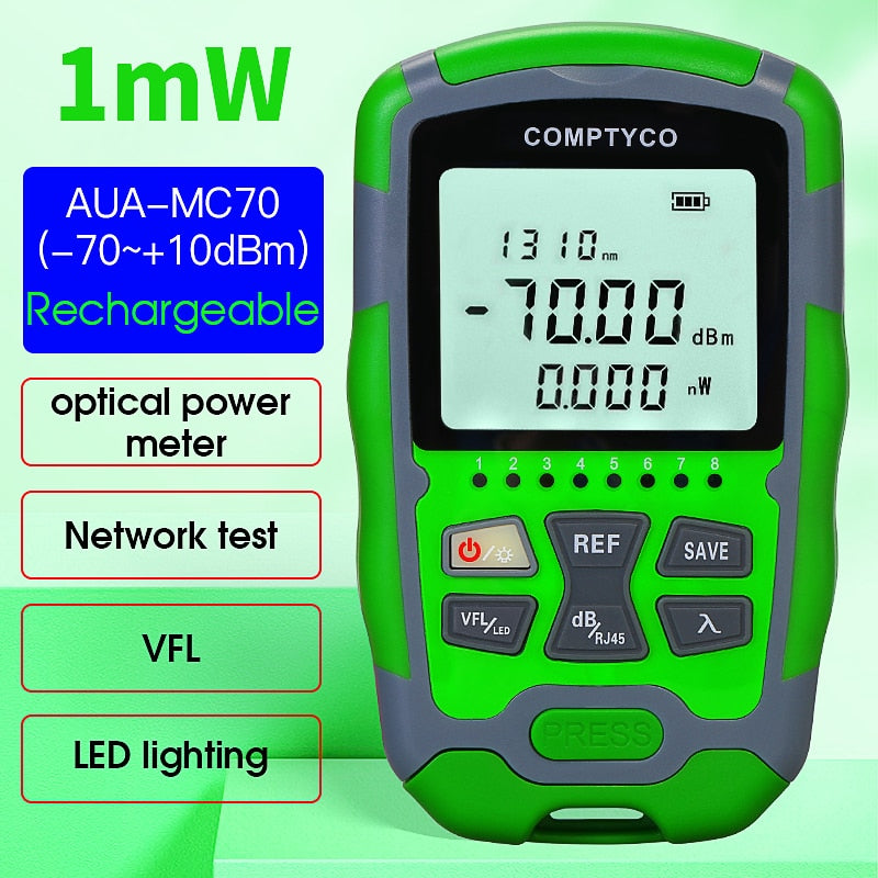 AUA-MC70 Optical Power Meter -70~+10dBm 4 in 1 Multifunction Fiber Network Cable Tester Visual Fault Locator 1-50MW(optional)