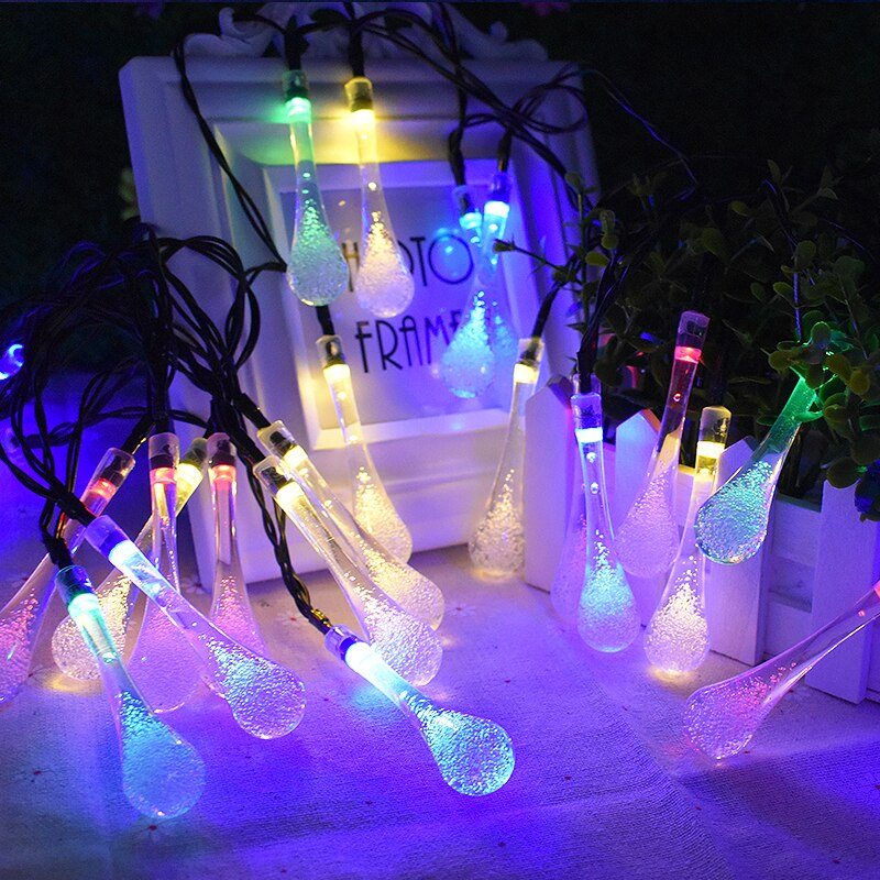 Solar Powered 30 LEDS  Water Drop Light String Garden waterproof Christmas Party Decoration Lamp Outdoor Indoor Lamps